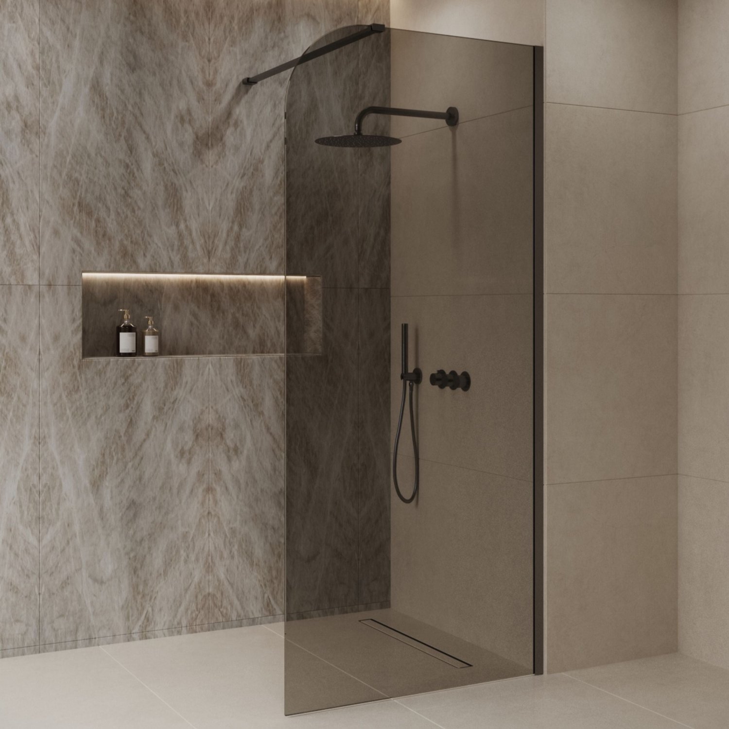 Sanitado Dalis Curve Inloopdouche Rookglas Gunmetal Profielen 90x200 cm