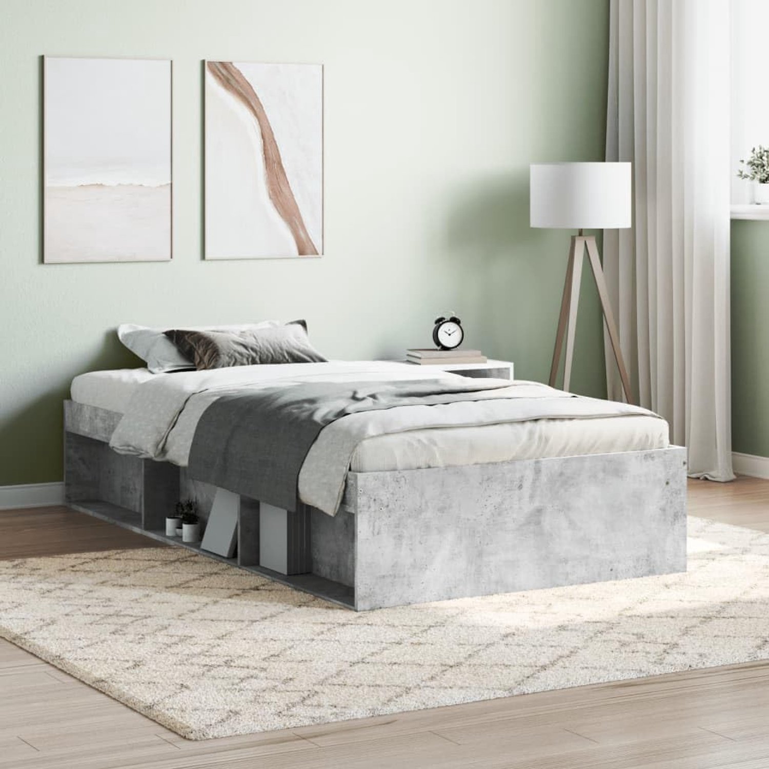 Bedframe, familiebed, tweepersoonsbed, slaapkamermeubel, bedframe, betongrijs, 90x200 cm