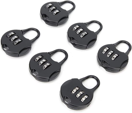 6 stuks metalen hangsloten, 3-cijferig wachtwoord draagbare vaste anti-diefstal slot veiligheidstas slot voor rugzak briefpapier rits reiskoffer bagage - zwart, Standaard, standaard — afbeelding 5