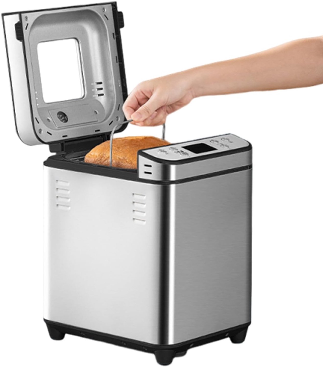 Tnfeeon Automatische Broodbakmachine, 2LB Broodmachine met Dubbele Verwarming, 700 W met 25 programma's en Instellingen, PFAS Anti-aanbakpanvertragingstimer voor Thuis Bakken