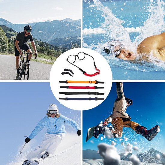 4 stuks verstelbare brillenriem, brillenhouder zonnebril riem universele brillenriem, oogbrillenhouders om de nek sport brillenriem voor mannen vrouwen kinderen (4 kleuren+4 stuks — afbeelding 2