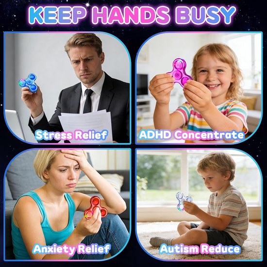 6 stuks cadeautjes voor kinderverjaardag, gastgeschenken, mini fidgetspeelgoed, afscheidscadeau voor de eerste schooldag, kleine cadeaus voor kinderen, fidget spinner, light up fidget toys, give aways — afbeelding 3