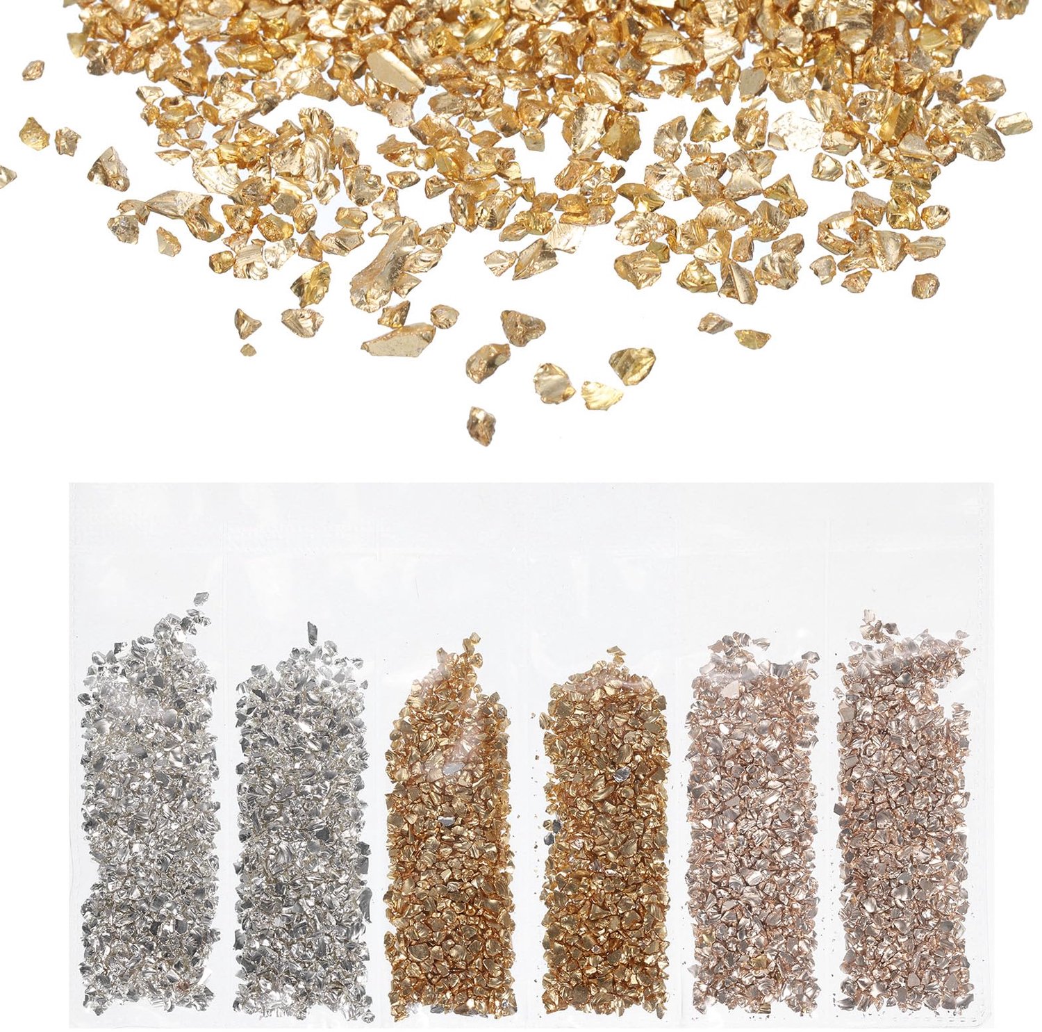 QUARKZMAN Fragmenten glas met hoge glans, versnipperd, 1-3 mm, 29 g, onregelmatig metaalglas, kristalspaanders voor - ShopVlot