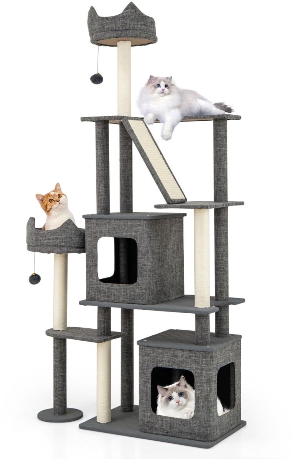 SureDeal® - Krabpaal - Groot Kattenboom - Holletjes Platforms Kattenbed - Ladder - Sisalplank Kattenkrabpaal Katten - 86x40x180 cm - Grijs