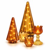 WinQ-Sfeervolle kerstdecoratie in warm amber en goud – Set/5-waxinehouder