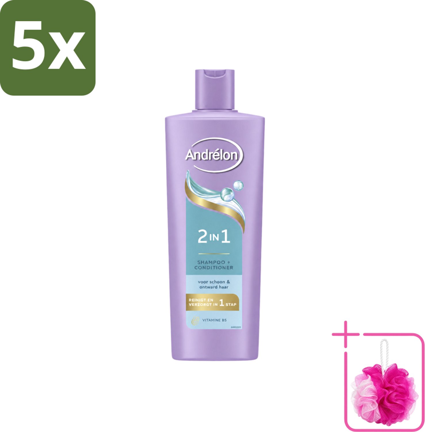5 x Andrélon – Shampoo 2-in-1 – Iedere Dag – 400 ml - Bulkverpakking - Haar verzorgen - Douchemop - Haar reinigen