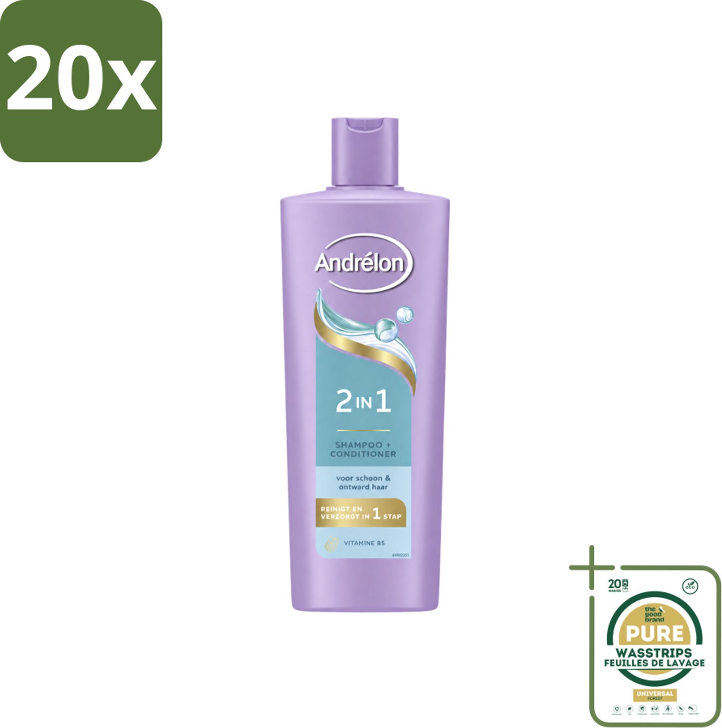 20 x Andrélon – Shampoo 2-in-1 – Iedere Dag – 400 ml - Wasstrips - Haar Verzorgen - Shampoo En Conditioner - 2-in-1 Shampoo - Vitamine B5 - Haar Reinigen