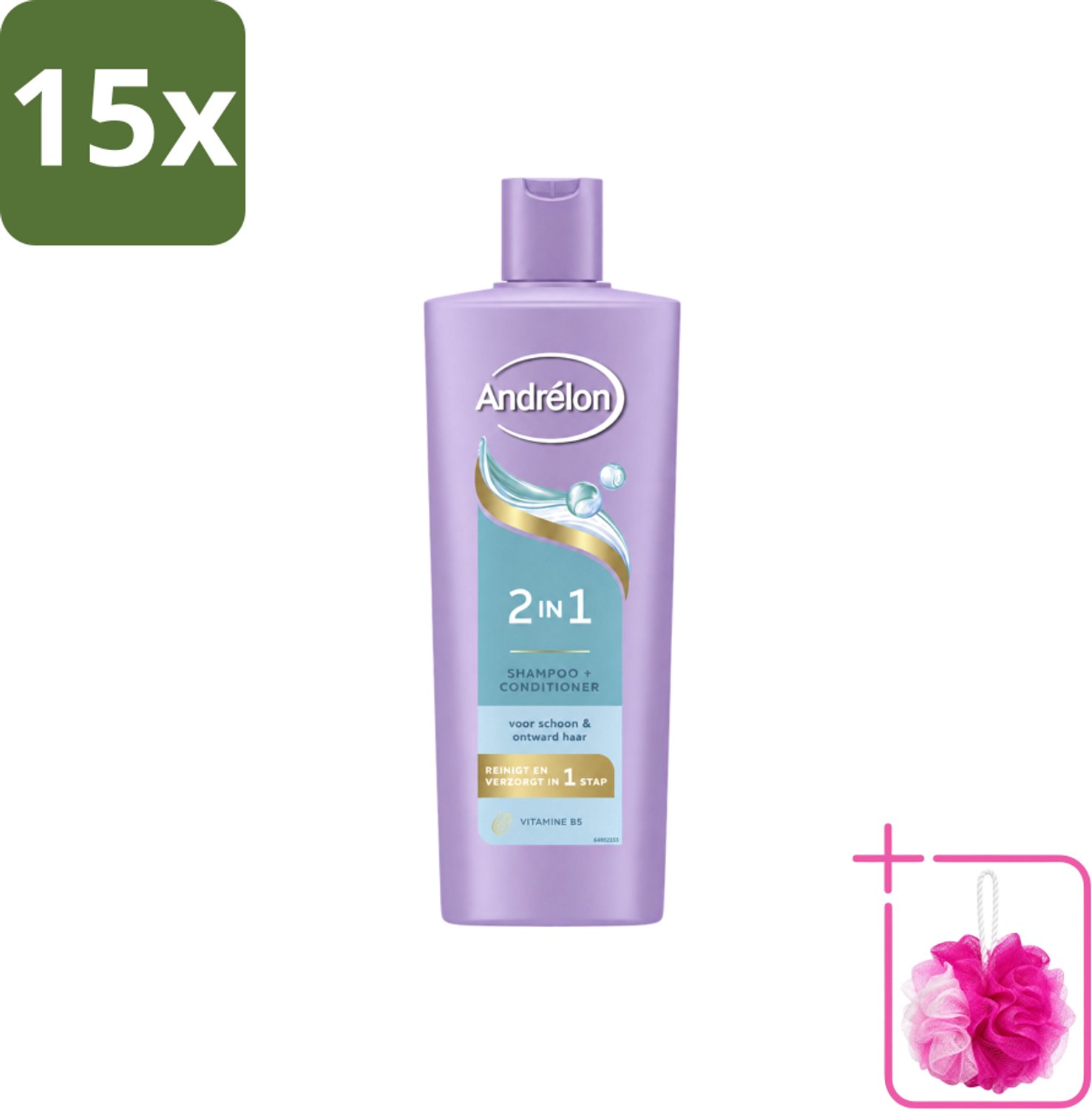 15 x Andrélon – Shampoo 2-in-1 – Iedere Dag – 400 ml - Bulkverpakking - Haar verzorgen - Douchemop - Haar reinigen