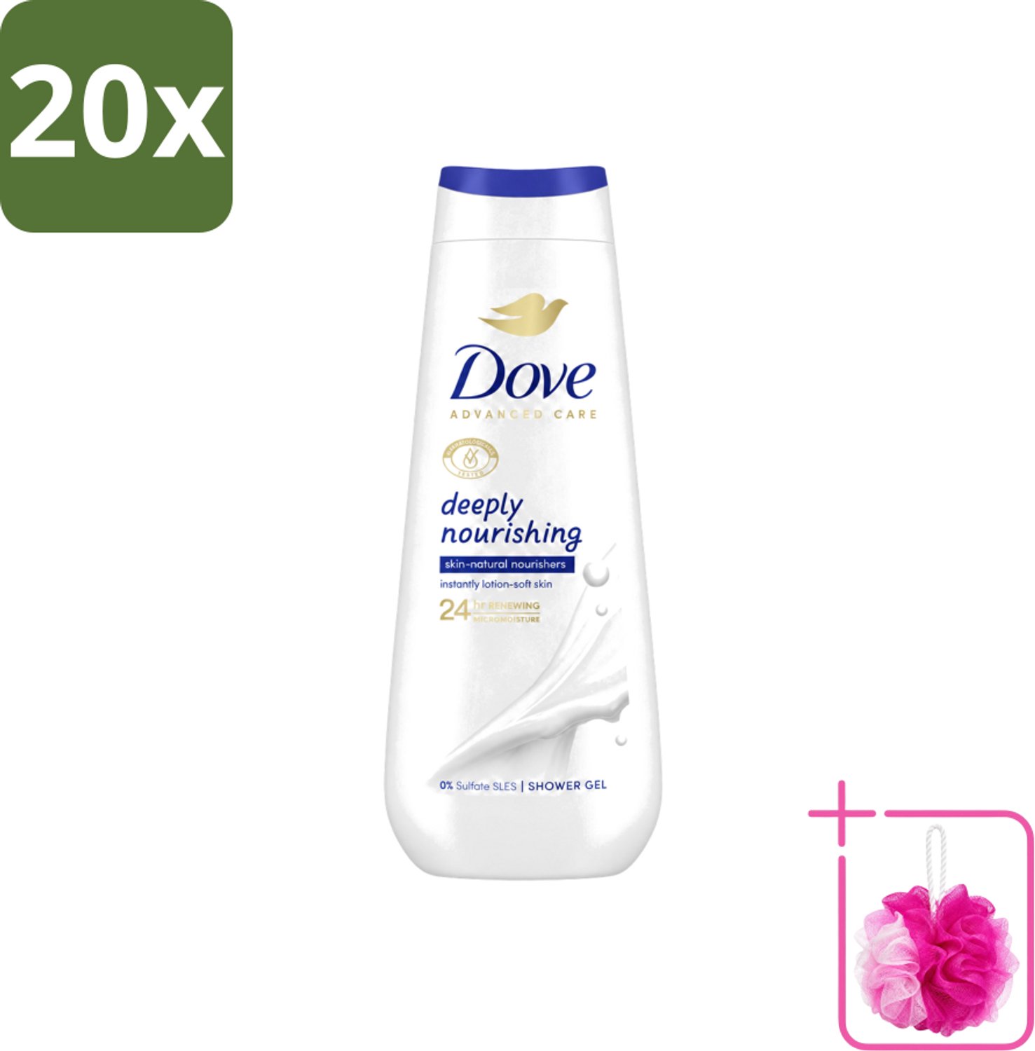 20 x Dove Douchecrème - Deeply Nourishing - 600 ml - Bulkverpakking - Douchegel - Douchemop - Huidverzorging