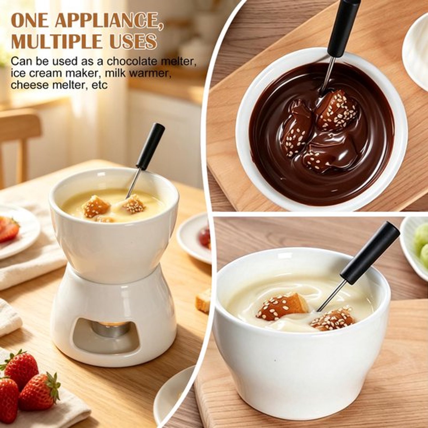 Keramische Chocolade Fondue Pot Set 400ml, Chocolade Fondue Mok met 4 Vorken – foto 4