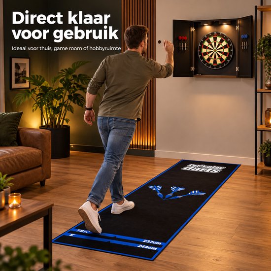 Dartsmat PVC - Dartmatten - Dartvloermat - Antislip & Vloerbescherming - Officieel Oche Systeem - 2 Afstandsmarkeringen - 250x30cm - Oprolbaar - Voor Stalen & Softtip Darts van Bobypet — afbeelding 5