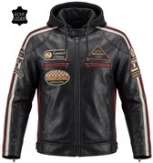 Vinto® Leren Jas Heren - 100% Echt Lams Leer - Winterjas - Biker Jack - Met Zakken en Binnenzak - Tussenjas met Capuchon - Winddicht - Zwart - Maat M