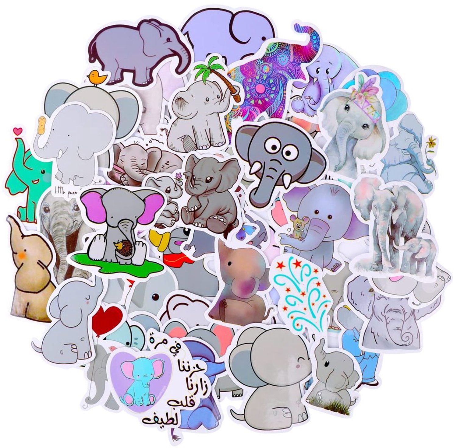 Set van 50 Waterdichte Olifant Stickers voor Creatief Gebruik