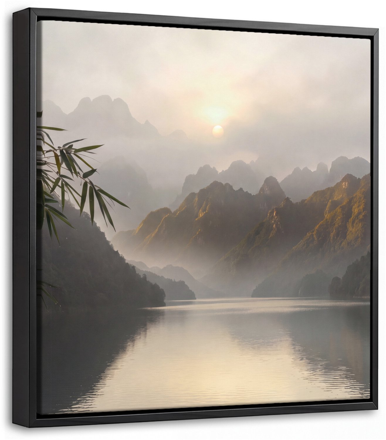 Canvas Schilderij met Baklijst - Bergen - Water - Mist - Natuur - Landschap
