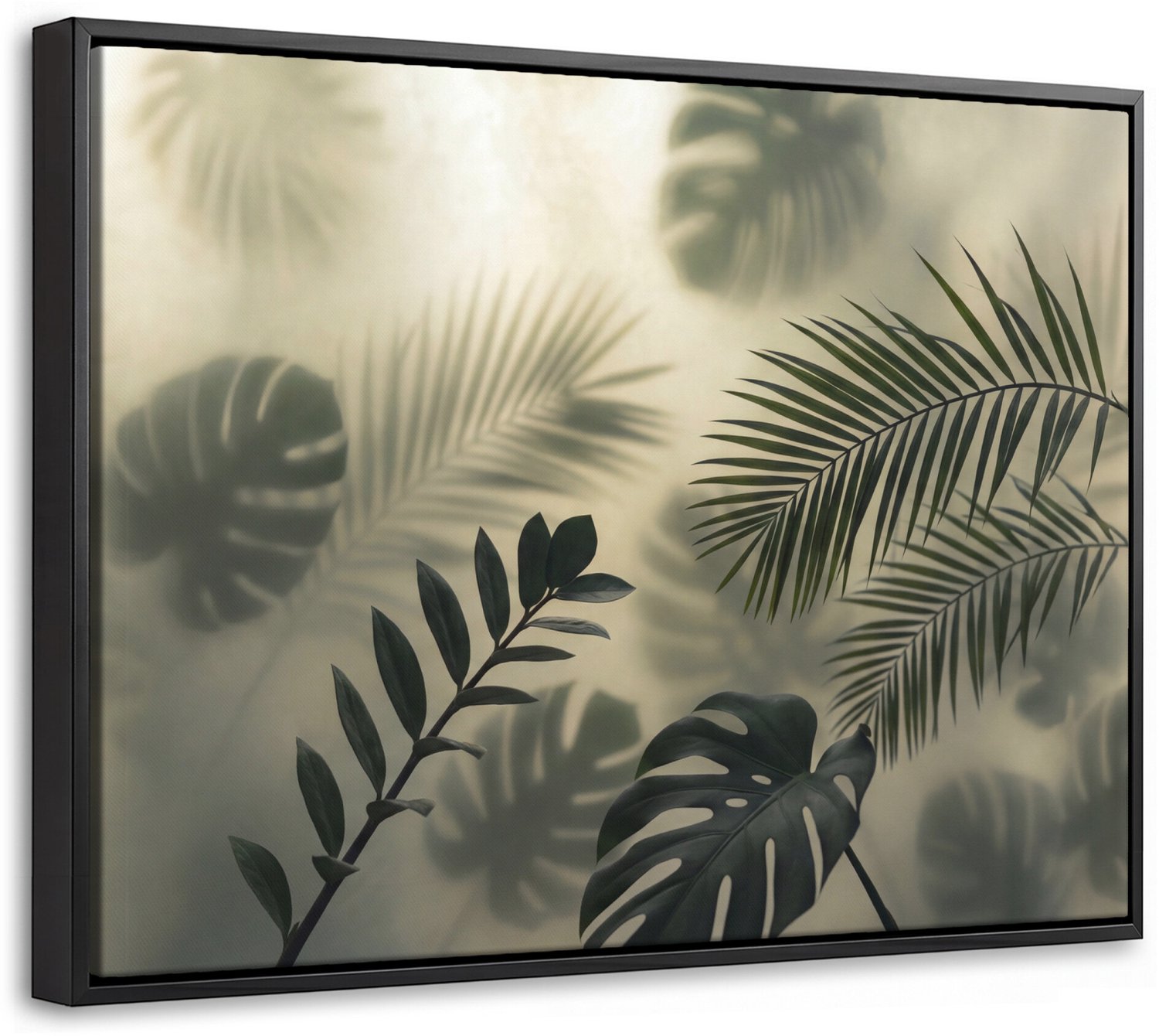 Canvas Schilderij met Baklijst - Planten - Bladeren - Schaduwen - Groen - Modern