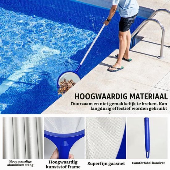 Zwembadschepnet fijnmazig 146 cm, zwembadschepnet met telescoopstang, aluminium, stabiel, vijvernet, algen, kleine zwembadaccessoires, skimmer vijver, fijn voor zwembad, fontein, aquarium — afbeelding 3