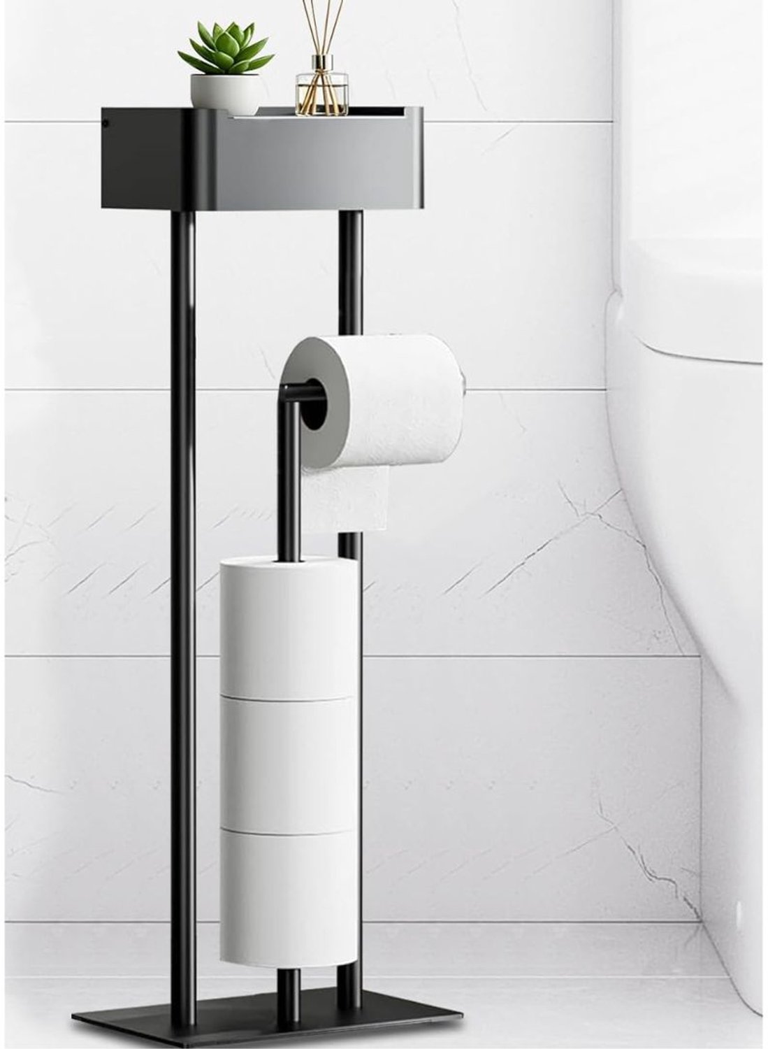 Vantivo® Toiletbutler - Toiletrolhouder Staand-Zwart