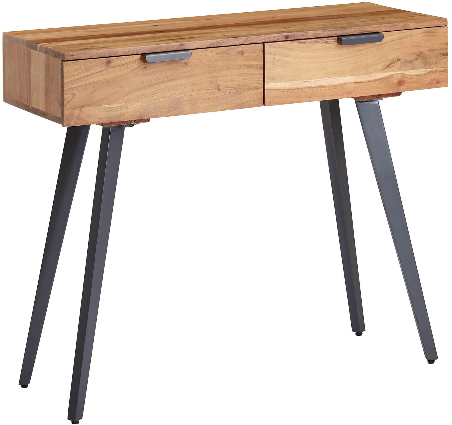 Cosmo Casa Sidetable – Consoletafel met 2 Lades – Massief Acaciahout – Metalen Poten – Handgemaakt – Bruin/Zwart – 90 x 36 x 78 cm