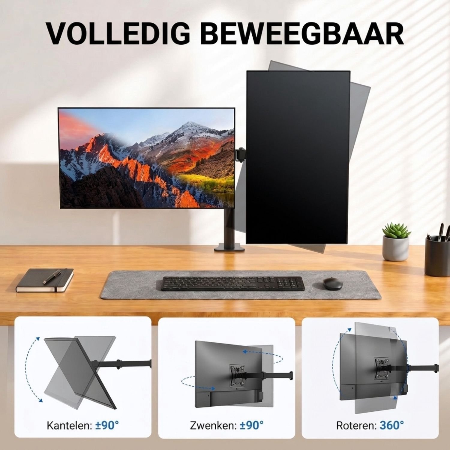 Monitor Arm - Monitor Arm 2 Schermen - Monitor Beugel - Zwart