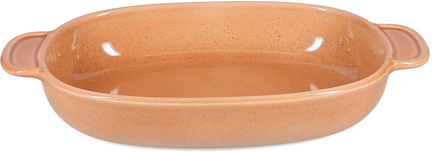 Fameilleur ovenschaal 41x24xH6,5cm peach zachtroze - stenen braadslee en serveerschaal, voor ovenschotels, lasagne, gratin en desserts, vaatwasser- en magnetronbestendig, ovenbestendig, voedselveilig, servies voor thuis, restaurant en horeca