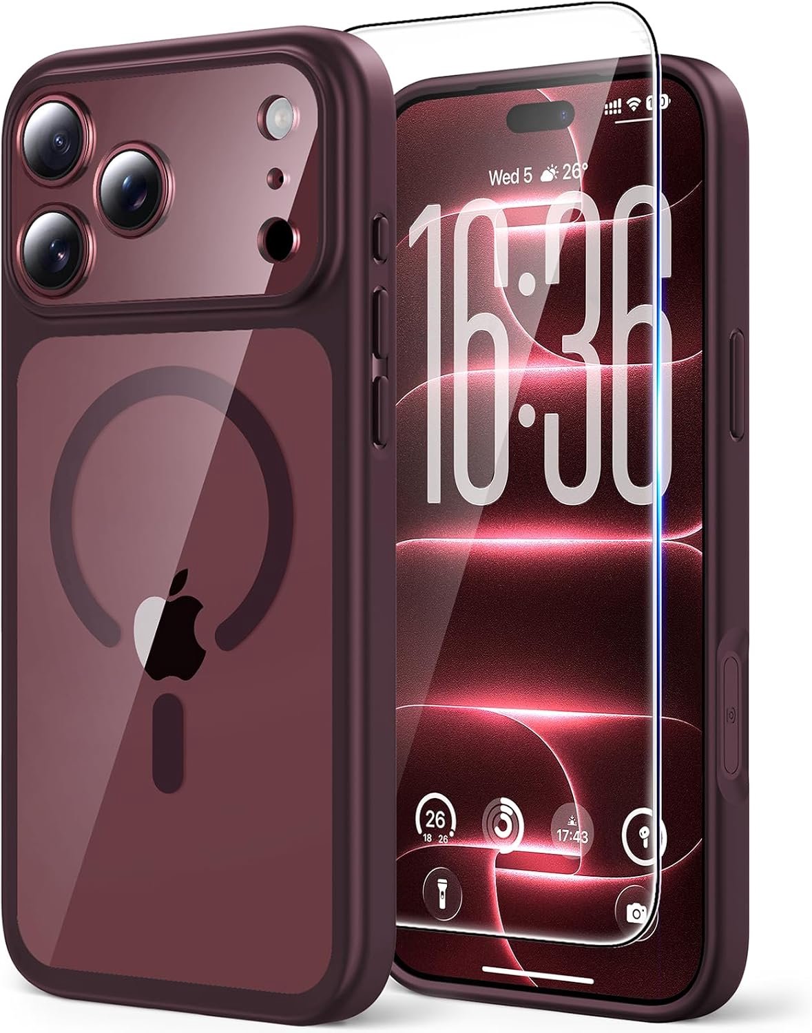 Zandarix Hoesje Geschikt voor Apple iPhone 18 Pro Max - Back Cover Hoesje - 15FT Militaire Bescherming - Geschikt voor Mag - Niet Vergelend - Met 1 Screenprotector - Burgundy