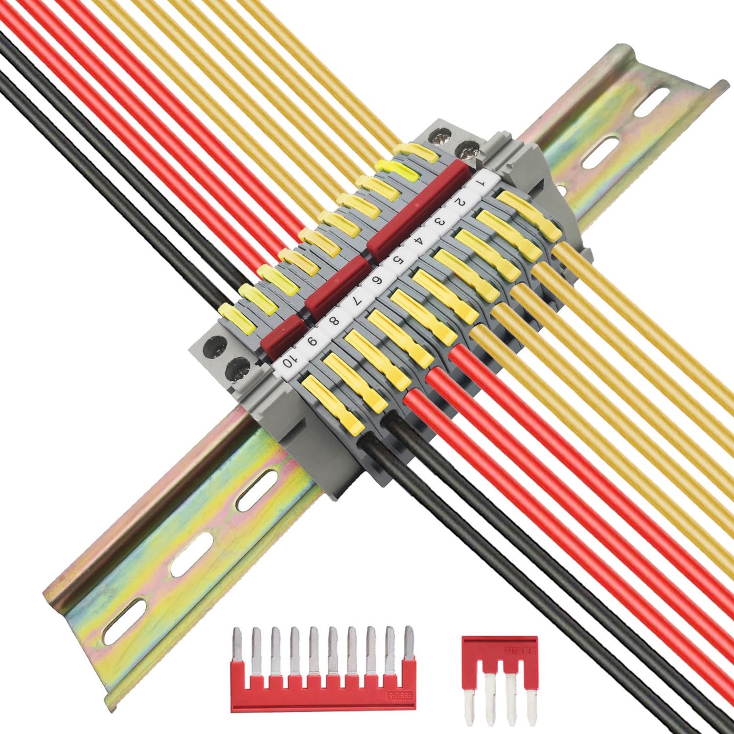 Klemmenblok - DIN-railklemmenblok - 10 stuks - Geel - Aansluitbanden - Voor elektrische aansluitingen - Geschikt voor professioneel gebruik