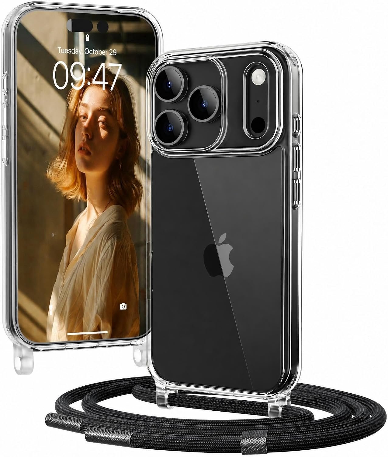 Zandarix Hoesje Geschikt voor Apple iPhone 18 Pro Max - Back Cover Hoesje - Crossbody Hoesje Verstelbaar - Afneembaar - Schokbestendig - Zwart