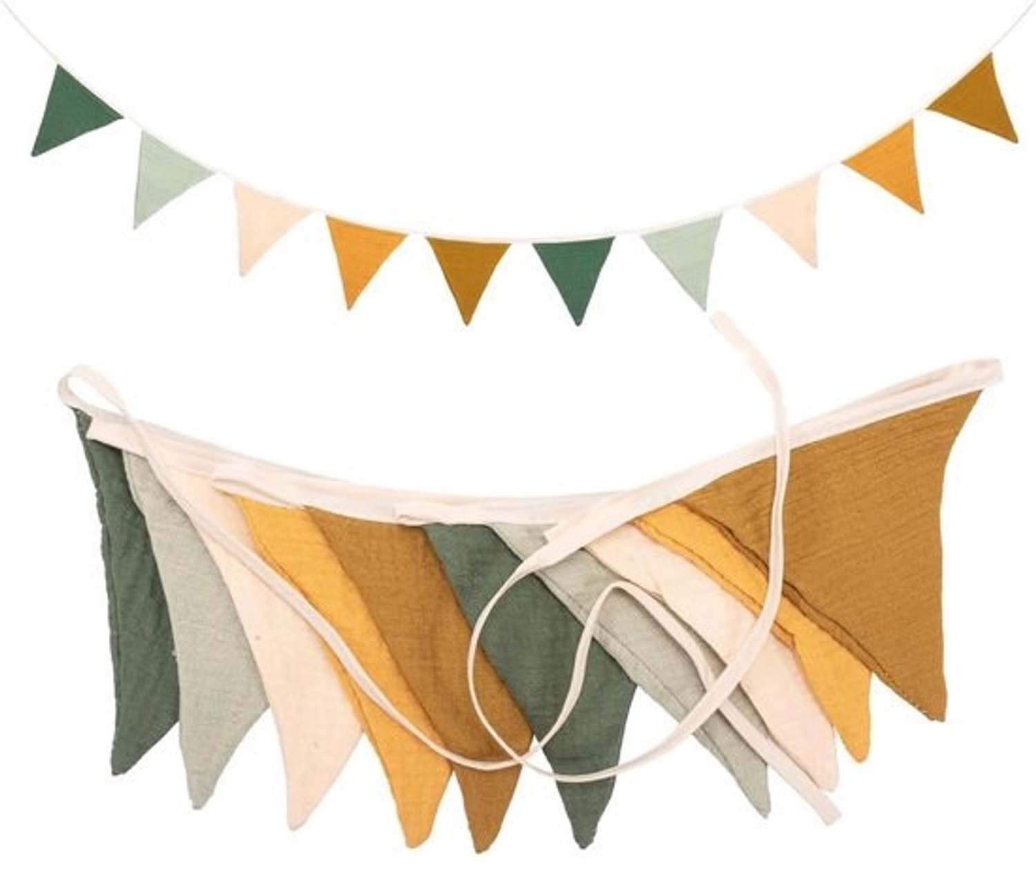 Wimpelketting voor de kinderkamer - decoratie voor jongens en meisjes - katoenen slinger - Morandi groen