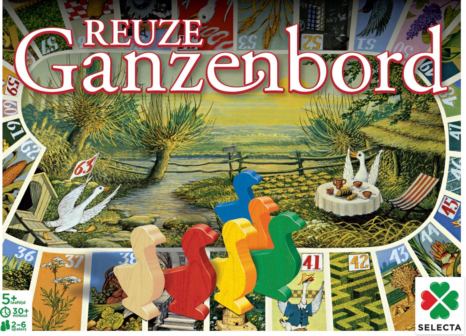 Tactic Selecta Reuze Ganzenbord - Bordspel - 52x68 cm - 6 grote houten ganzen - 2 dobbelstenen - Klassiek familiespel - 2-6 spelers - Vanaf 5 jaar — afbeelding 9
