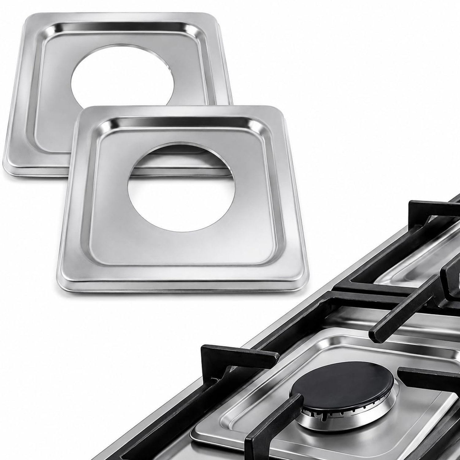 Roestvrij Stalen Gaskookpan Bescherming - 2 Stuks 19,5 x 19,5 cm
