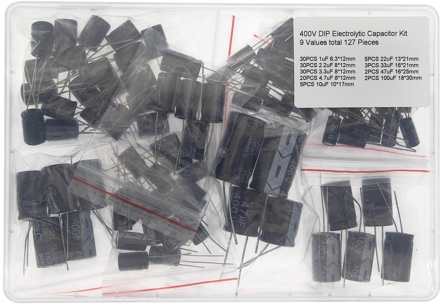 DIP Capacitor Kit met 127 Stuks en Diverse Waarden