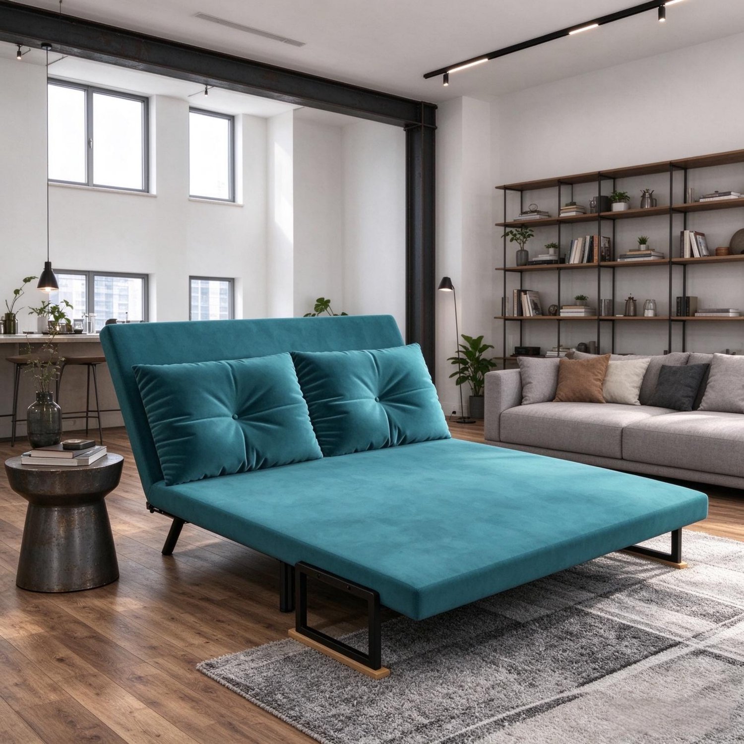 MIVRAY Slaapbank 102 x 73 x 81 cm - 2-Zits Met Rugleuning in 5 Standen - Voor Kleine Ruimtes - Fluweel - Eendengroen Blauwgroen