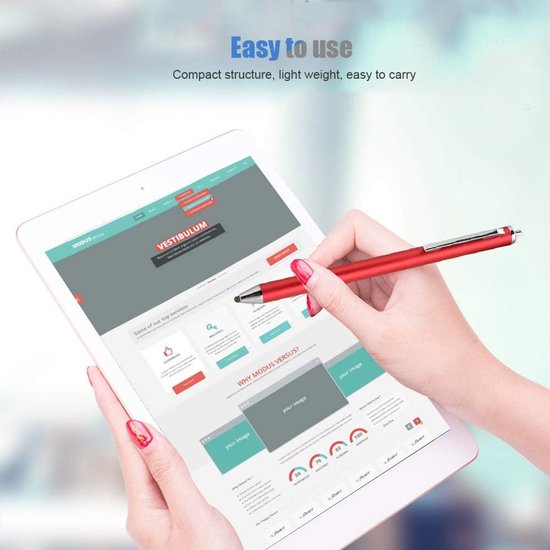 Stylus pen voor touchscreen - universele touchscreenpen - rood - beschermt tegen vingerafdrukken - ServiceTopper — afbeelding 3