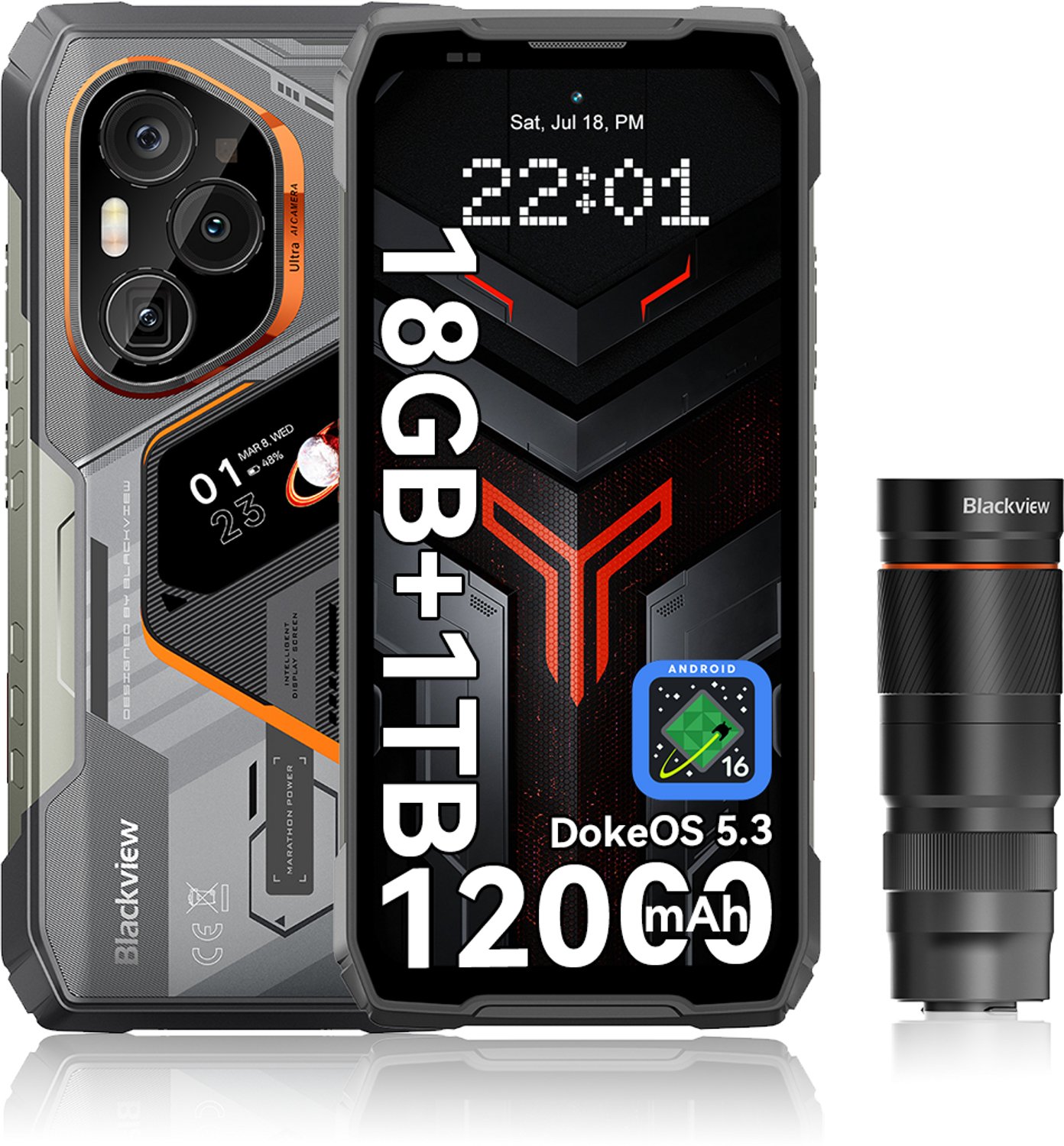 Blackview XPLORE 6 Robuuste 5G Smartphone - 6,73" 3.2K AMOLED Scherm - 12000mAh Accu 120W snelladen - 18GB RAM + 1TB ROM - IP68 IP69K MIL-STD-810H - Drievoudige 50MP Camera + GI Teleconverter - Android 16