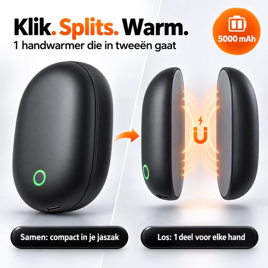 Twenty4seven® Handwarmers Oplaadbaar 5000 mAh - Magnetische Handverwarmer Herbruikbaar met 3 Warmtestanden en USB-C - Warme Handen op de Fiets & Buiten — cadeau in Sport & Outdoor - foto 7