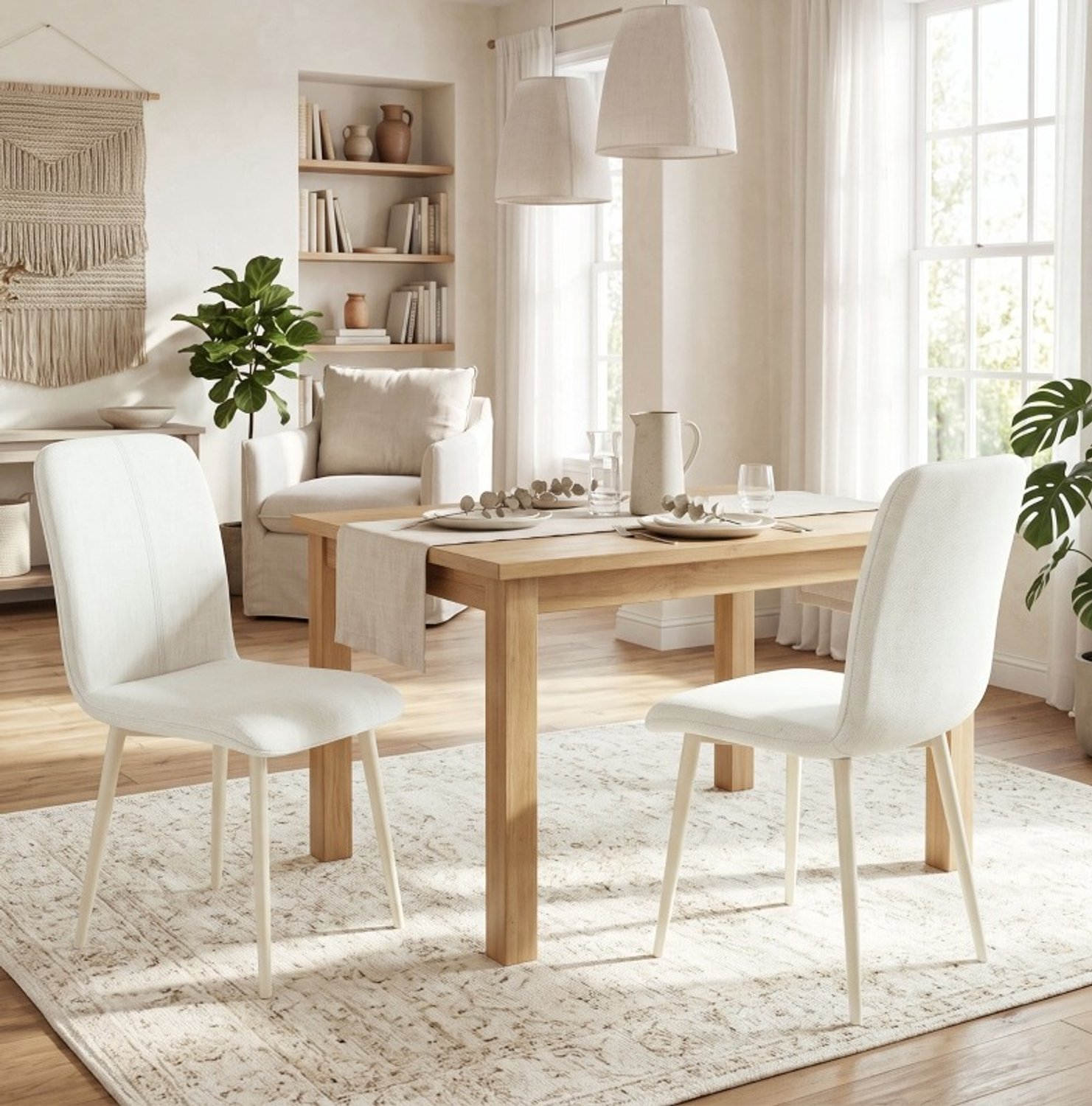 CHICFURN Eetkamerstoel - Set van 2 - Gestoffeerd - Crème