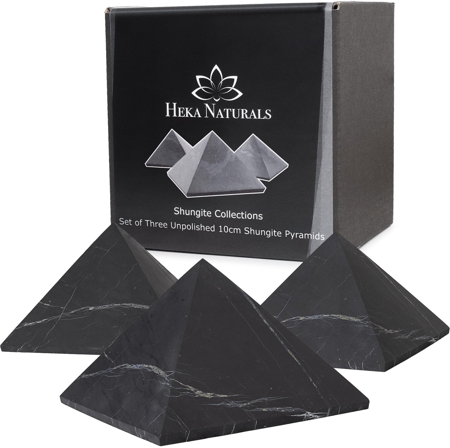 Set van 3 Onbewerkte Shungite Pyramides van 10cm