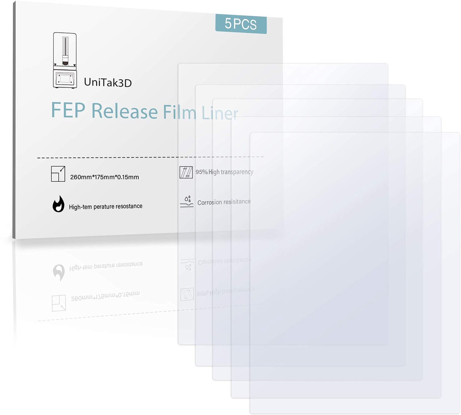 FEP Film Set voor 3D Printer 5 Stuks 260 x 180 mm