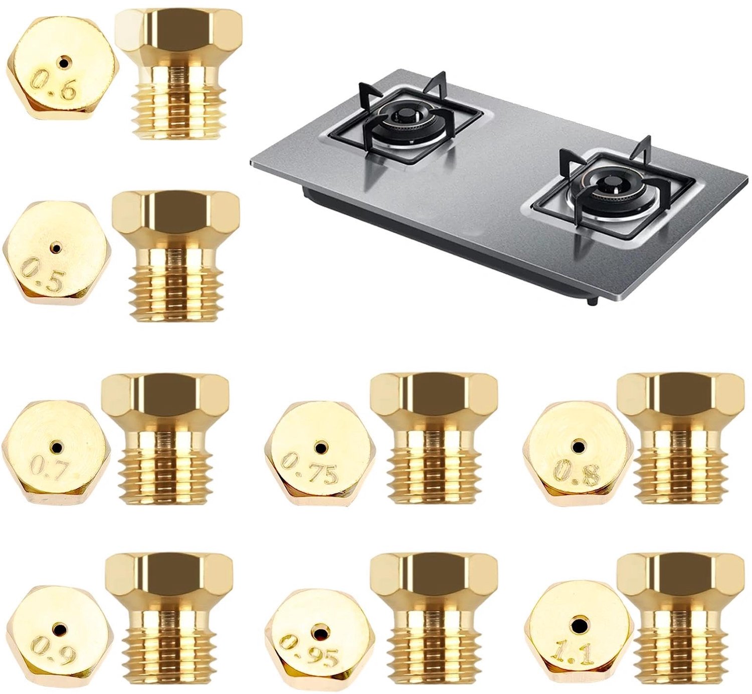 Propaangasbrander Mondstukken Set van 16 Stuks - Messing Gasmondstukken - M6×0,75 Draad - Slijtvast en Temperatuurbestendig - Eenvoudige Montage - Hoogwaardige Kwaliteit