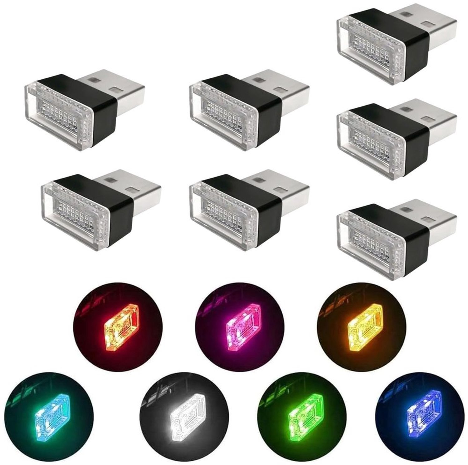 Set van 7 USB Interieurverlichting voor Auto en Laptop