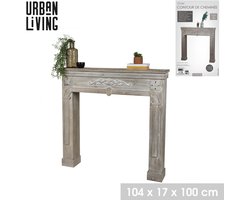 "COTTAGE" Decoratieve schouwombouw in grijs gekalkt hout - 104 x 17 x H100 cm.