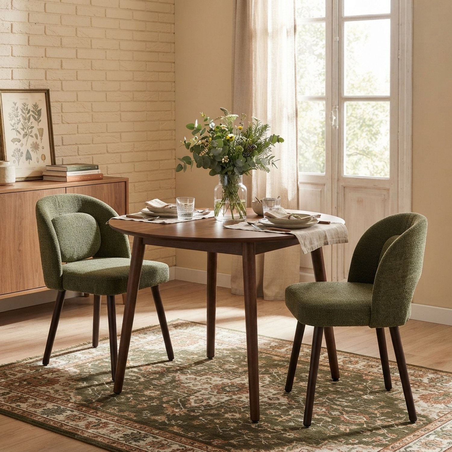 FloraGrace Eetkamerstoel Set Van 2 - Ergonomische Rugleuning - Voor Eetkamer, Keuken En Studiekamer - Hout En Fluweel - Donkergroen