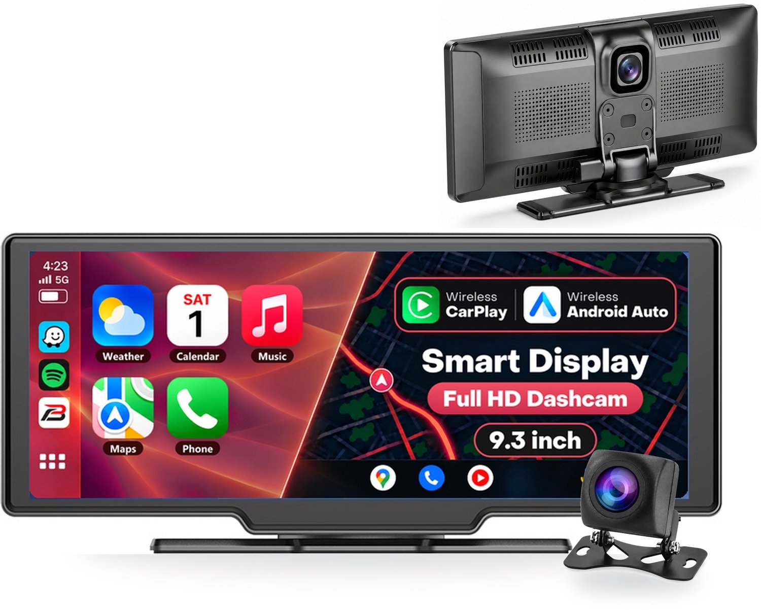 Bol.com Boscer Smart Navigatiesysteem Auto - Ingebouwde FULL HD Dashcam - Apple Carplay & Android Auto (draadloos) - 9.3 Inch To... aanbieding