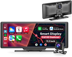 Boscer Smart Navigatiesysteem Auto - Ingebouwde FULL HD Dashcam - Apple Carplay & Android Auto (draadloos) - 9.3 Inch Touchscreen scherm voor Autoradio - Bluetooth - Achteruitrijcamera
