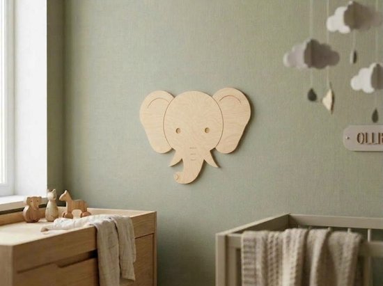Houten Olifant - Muurdecoratie - Babykamer - Kinderkamer — afbeelding 2