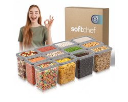 Coffret de conservation alimentaire rectangulaire Soft Chef Soft Box 12 pièces (12 × 2 200 ml) – Sans BPA, hermétique, empilable – Étiquettes et marqueur inclus