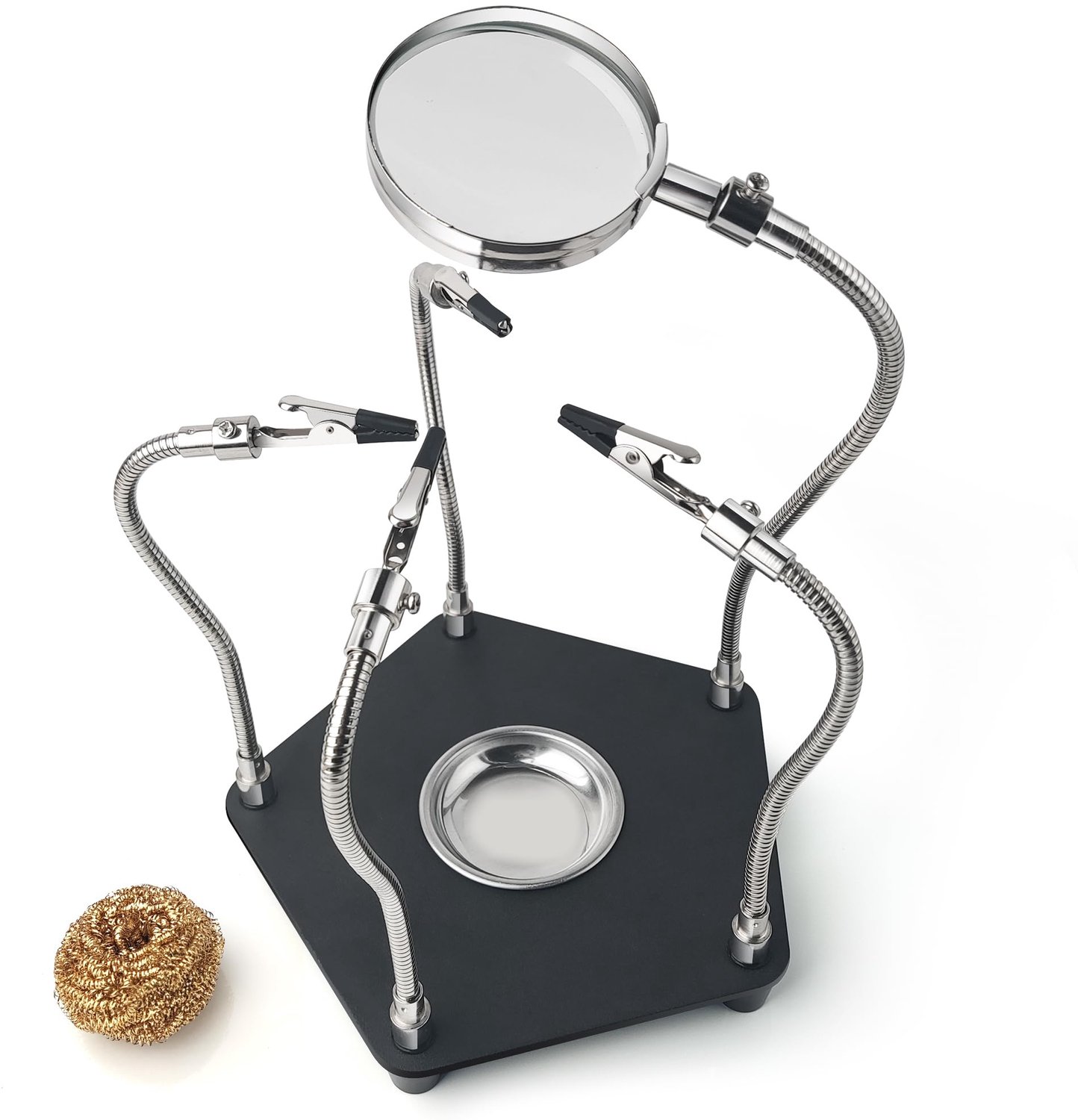 Derde Hand - Magnetische Soldeerhulp - 4 Flexibele Armen - Krokodilklemmen - Vergrootglas - Modelbouwgereedschap - Soldeerstandaard
