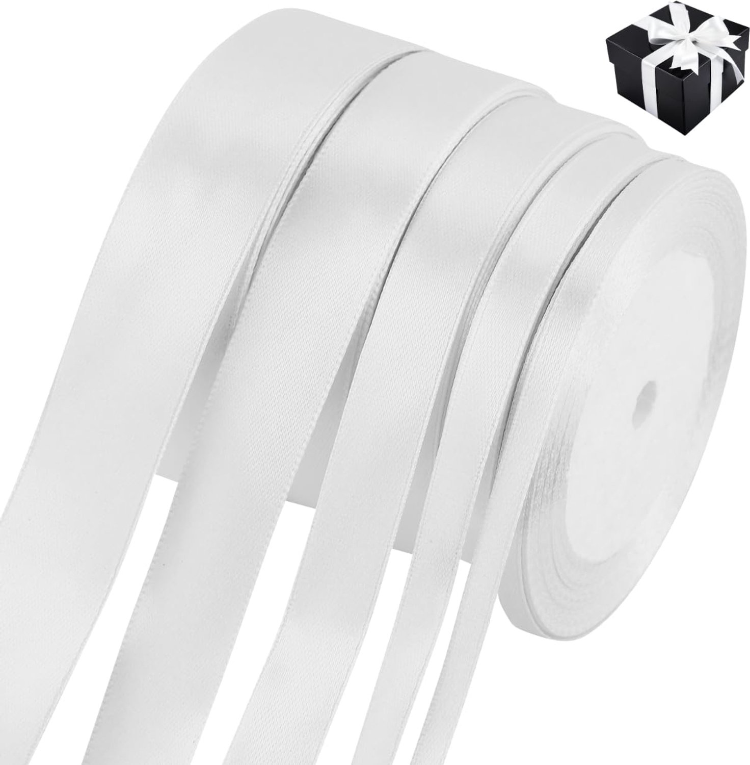 Witte Satijnen Cadeaulinten - 110m in Diverse Breedtes voor Versiering