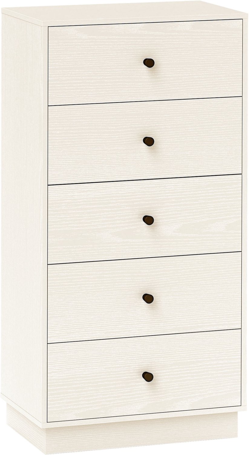Lunpog Commode met 5 laden, hoge smalle dressoir, opbergkast,47x29x95cm Crèmekleurig