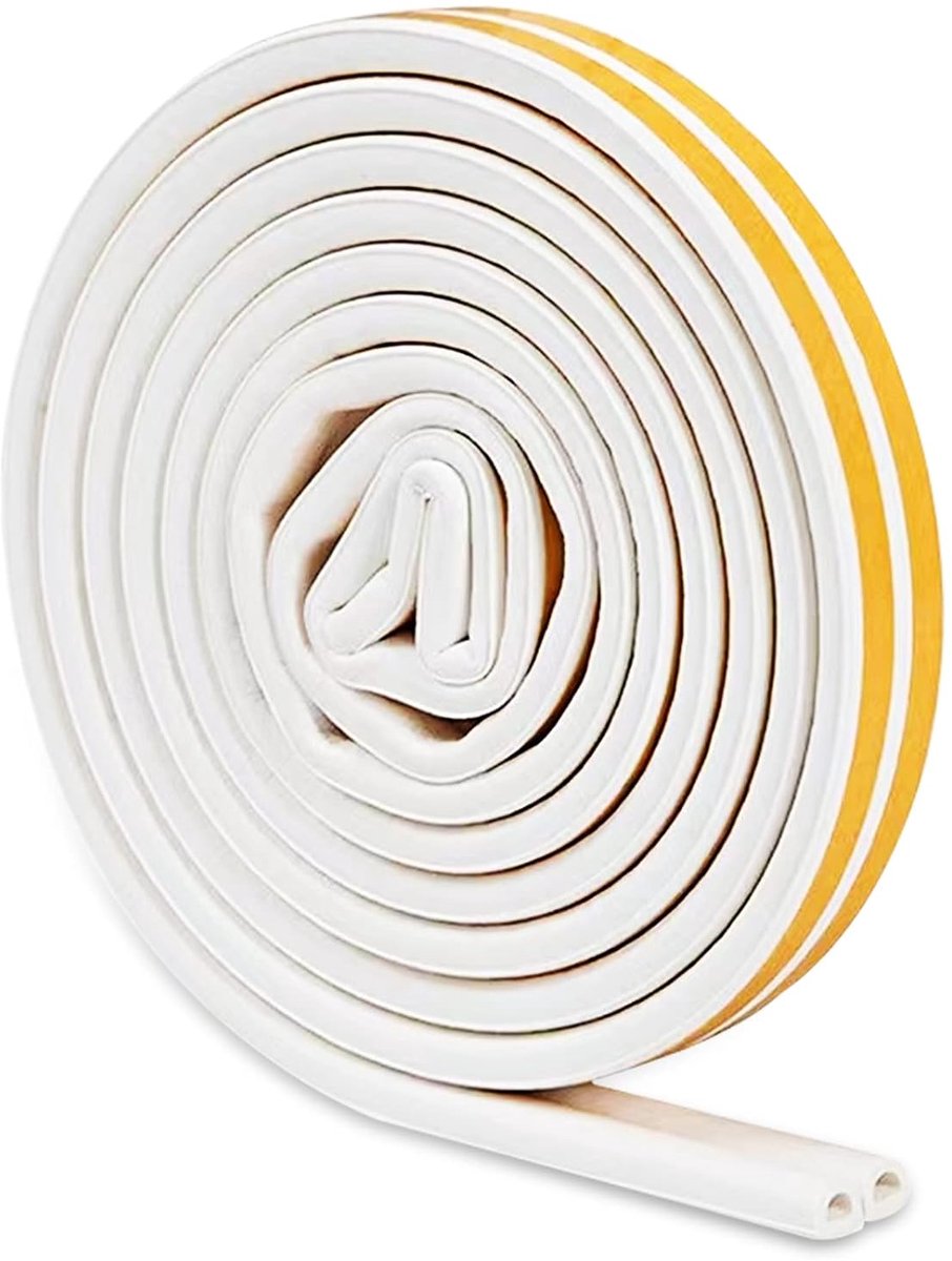 Deurafdichtingsisolatie, 9 mm (L) x 6 mm (H) rubberen afdichtingsstrip, zelfklevend schuim, D-profiel raamafdichting voor botsingsbestendigheid, koudebestendigheid, schokbestendigheid (12 m)